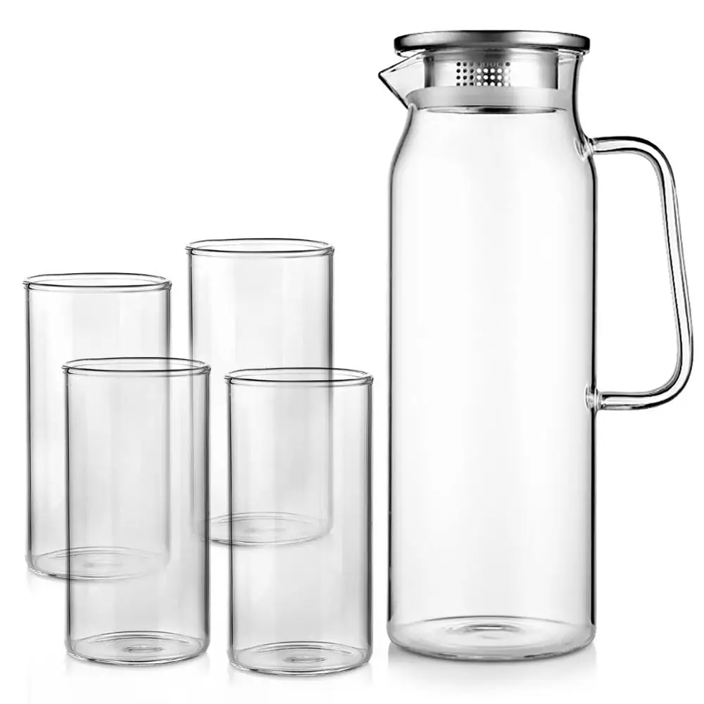 4 Cups add Pitcher Стеклянный Горшок для воды с ситечком из нержавеющей стали Mlilk кувшин стеклянный кувшин питьевой чайник бутылка для воды стакан банка 1.7л для дома - Цвет: 4 Cups add Pitcher