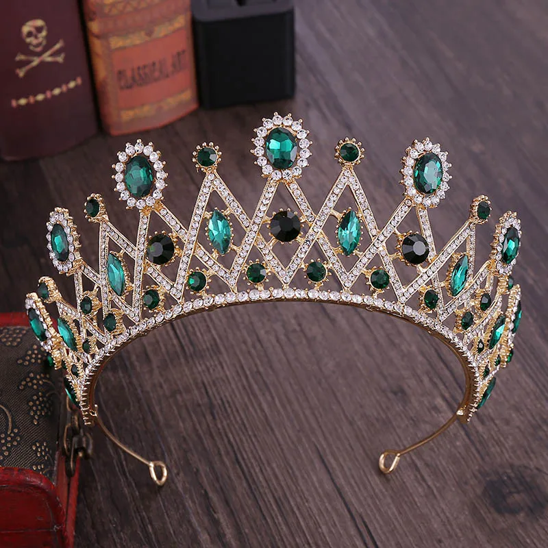 FORSEVEN Gold Blue Red Crystal Rhinestone Diadem Queen Princess Tiara and Crowns Bridal Bride Wedding Hair Jewelry Headbands | Украшения и