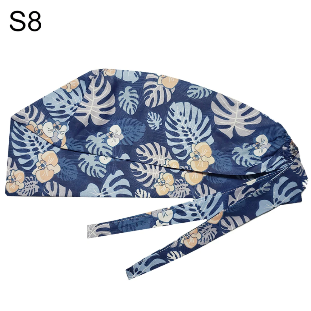 

Unisex Floral Letter Print Dust Proof Chief Surgeon Scrub Restaurant Factory Work Cap Bouffant Adjustable Hair Storage Hat