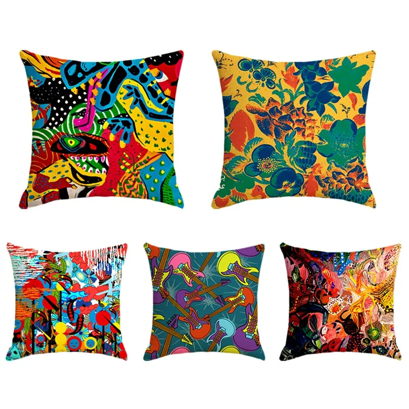 

5 шт. чехол для подушки с импрессионистским узором, Цветочная льняная наволочка для подушки, домашний декор, квадратная наволочка для подушк...