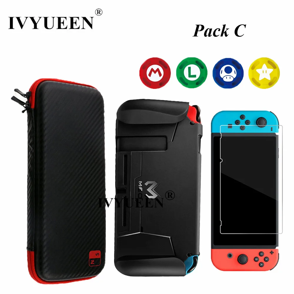 IVYUEEN 7 в 1 для Nintendo doswitch NS консоль дорожная сумка для переноски и закаленное стекло пленка и твердая оболочка аналоговая защитная накладка крышка