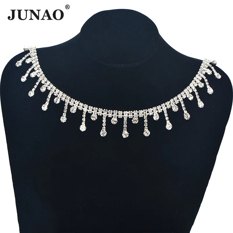 22mm Fringe JUNAO 45 см прозрачный кристалл отделка стразы бахрома Талия цепь тело коготь цепь швейная кисточка Сексуальная одежды цепочка для поделок своими руками - Цвет: 22mm Fringe