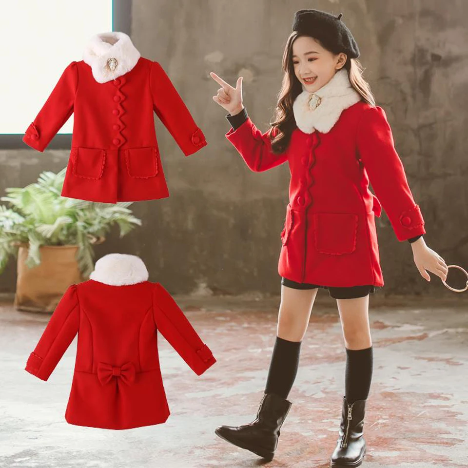 Верхняя одежда для девочек пальто с меховым воротником куртка плотное теплое