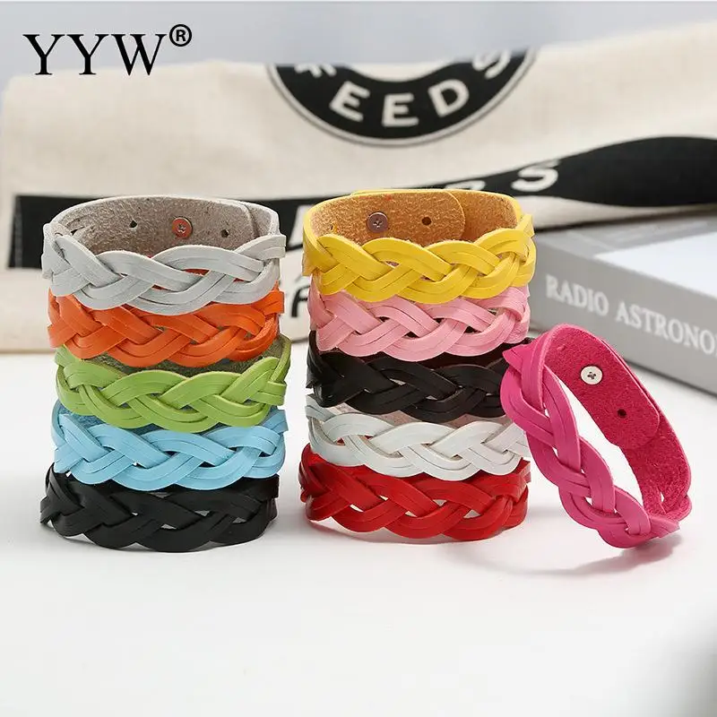 Женский кожаный браслет с кнопками из нержавеющей стали | Украшения и аксессуары