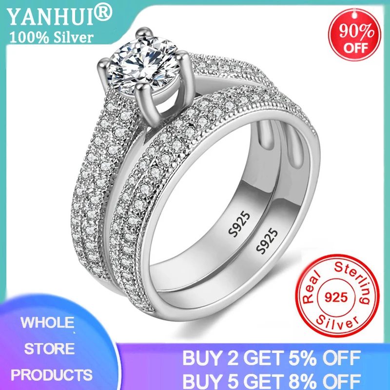 YANHUI с сертификатом роскошный оригинальный 925 серебряный комплект обручальных