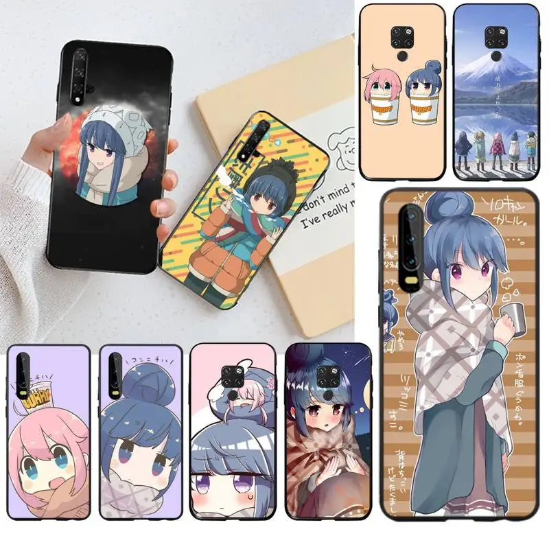 

YJZFDYRM Rin Shima Yuru Camp Anime Black Cell Phone Case for Huawei P40 P30 P20 lite Pro Mate 30 20 Pro P Smart 2019 prime