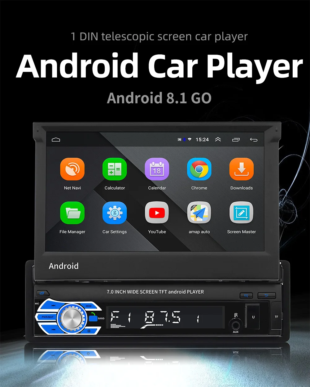 7&quotHD 1 Din Android 10.1Car Radio GPS Navi Wifi Retractable Screen Stereo Mirror link Bluetooth Autoradio Rear View Camera | Автомобили