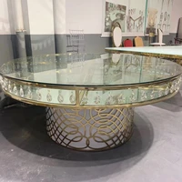 glass top stainless steel dining table led furniture acrylic based banquet big size round dining table for wedding rental event