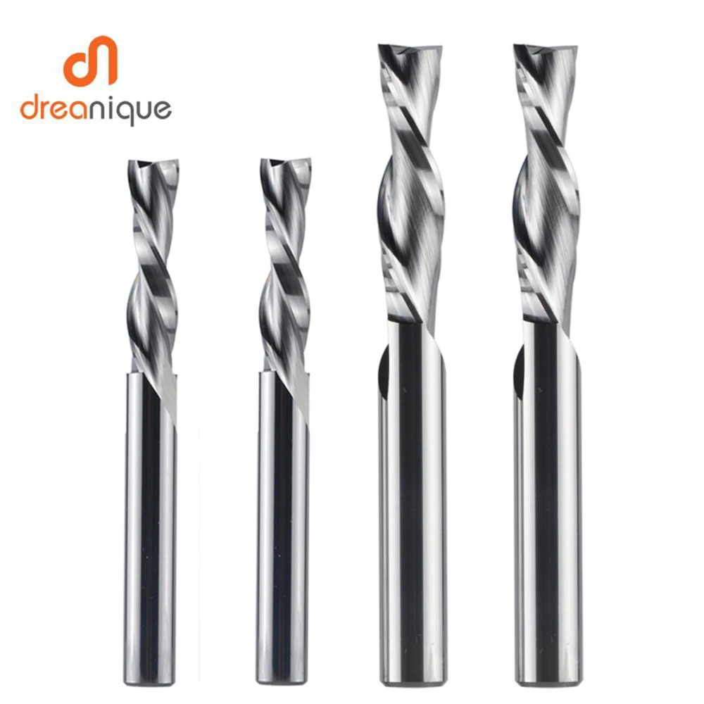 Dreanique 1pc Solid Carbide Milling Cutter 3.175 4 6 8mm 2 Flute Spiral Router Bit Carbide End Mill  Wood MDF Down cut