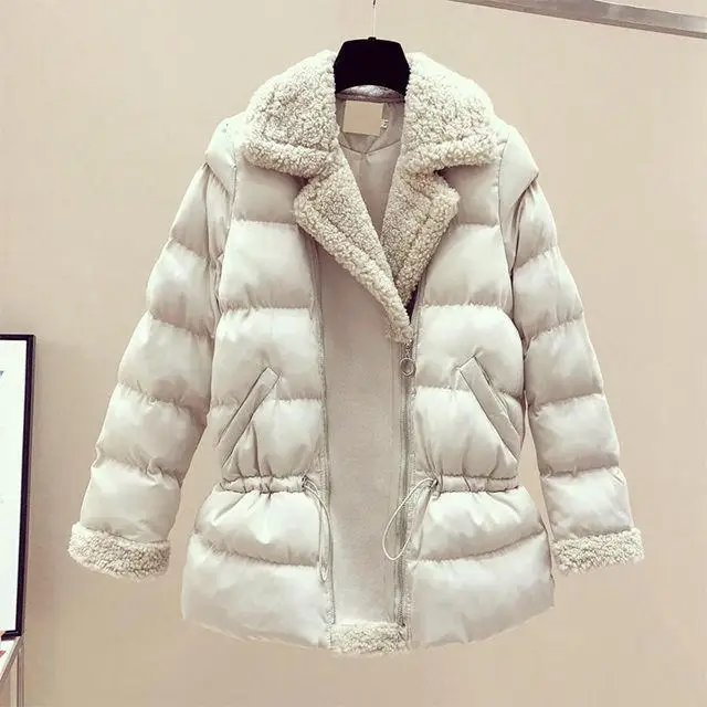 Парка женская зимняя/Осенняя с высокой талией бежевая/черная|Женские парки| |