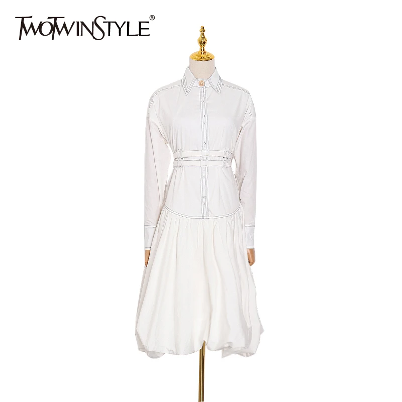 Платье в полоску TWOTWINSTYLE весеннее платье с отложным воротником длинными рукавами