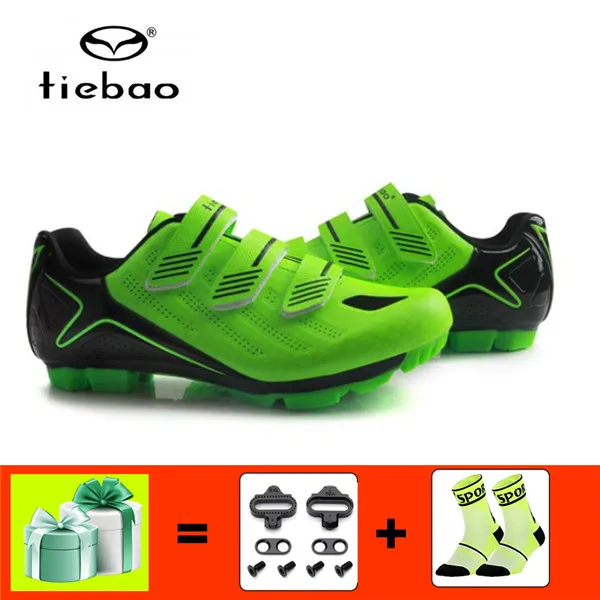 1713 green with gift TIEBAO, обувь для велоспорта, Черная Мужская обувь для горного велосипеда, нескользящая, самоблокирующаяся, дышащая, mtb обувь, Sapatos, кроссовки Ciclismo - Цвет: 1713 green with gift