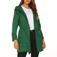 womens winter v neck tie hood zipper pocket waist water repellent fabric fashion casual windbreaker jacket
