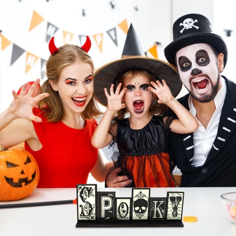 Деревянные настольные украшения в виде черепа Хэллоуина паутины креативный