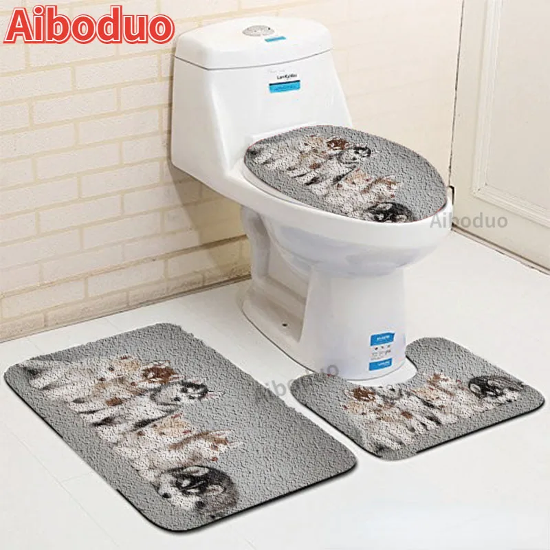 

Animal Dog Modern Toilet Seat 3-piece Set Personalized Design Bathroom Set Bathroom Accessories Non-slip Absorbent bathroom rug
