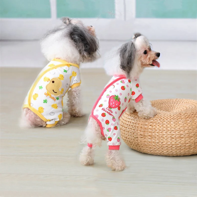 Милая розовая клубнично-желтая одежда для заката Пижама собаки хлопковый