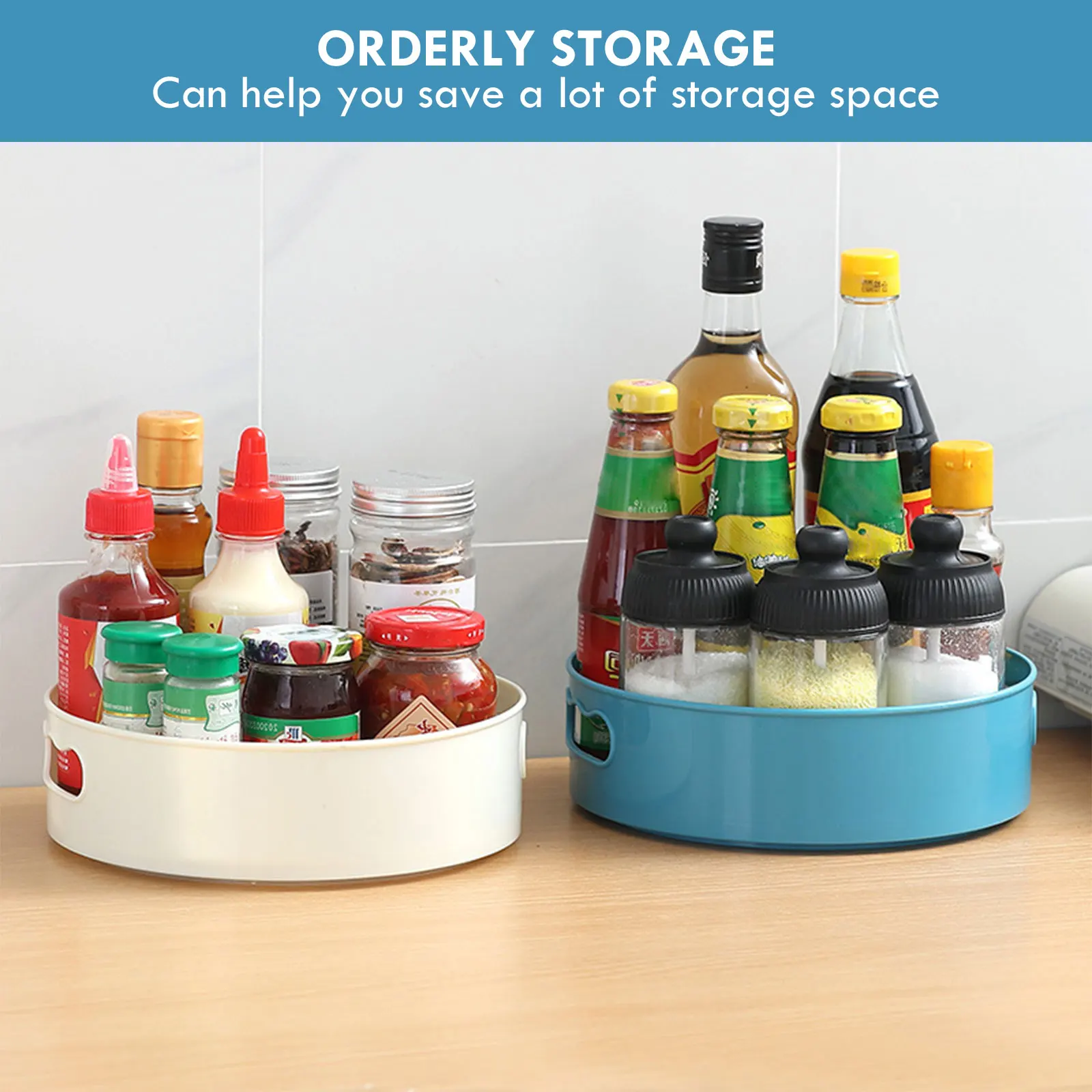 

360 Rotating Tray Kitchen Storage Containers for Spice Jar Snack Food Tray Bathroom Storage Box Non Slip Cosmetics Organizer