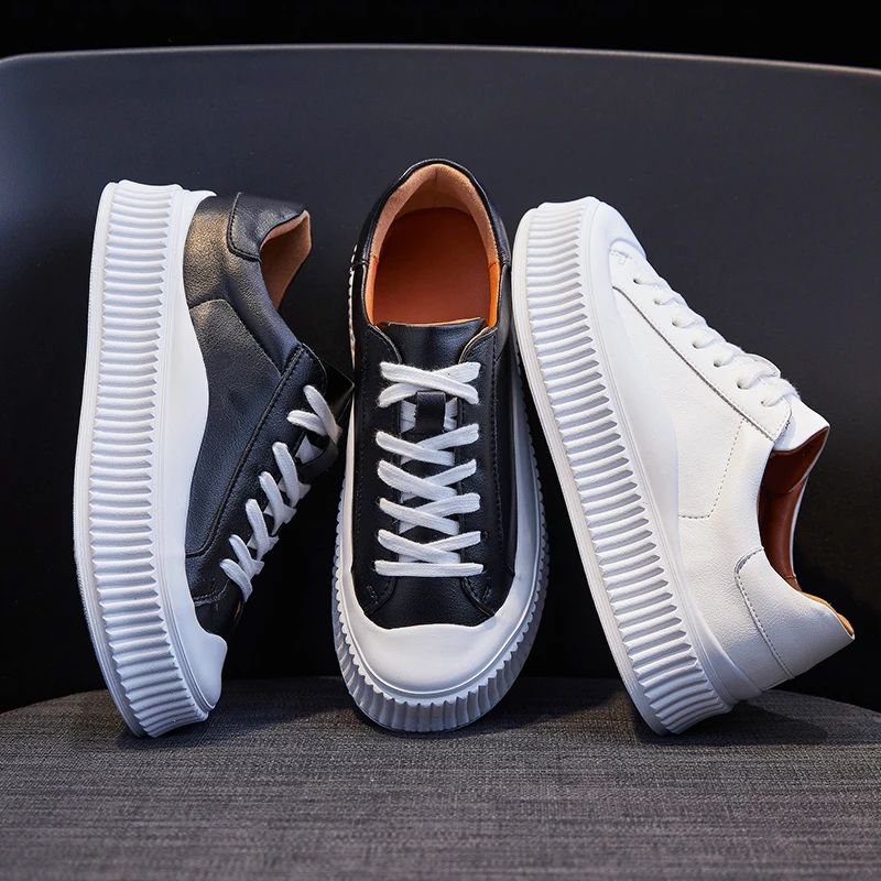 

Women's Platform Vulcanize 2021 Fashion Genuine Leather Cowhide Shoes Spring Autumn Woman Casual Lady Flats Running Sneakers