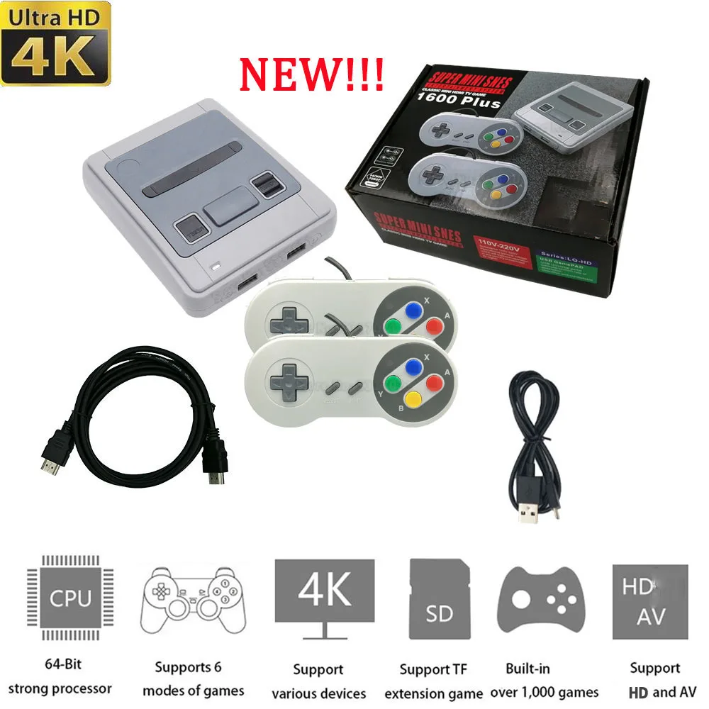 Игровая консоль Super Nintendo для Sega 4K HD out 1600 Ретро игры мини проводной геймпад