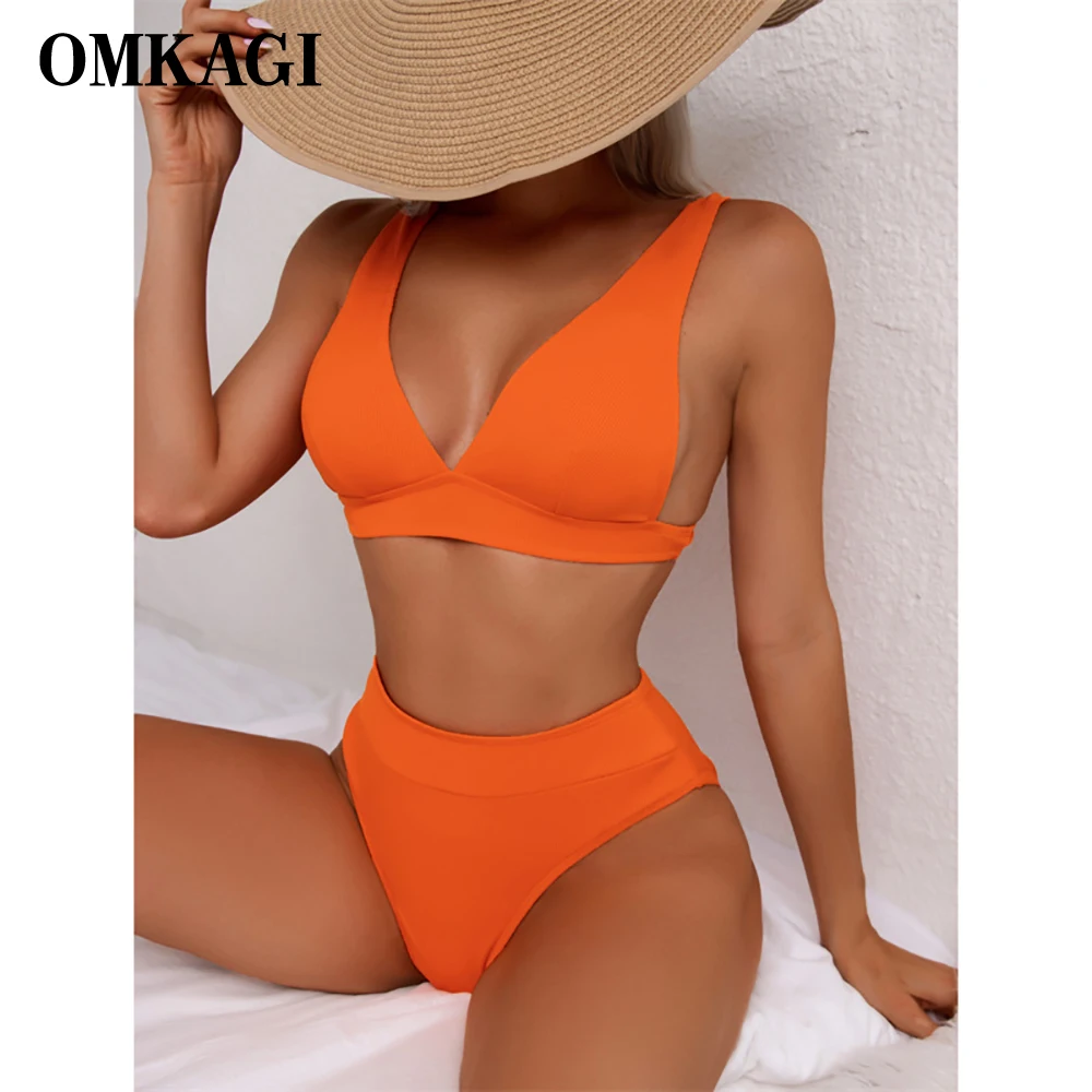 OMKAGI женский купальник 2022 Новый сексуальный однотонный набор Пуш-ап бикини с