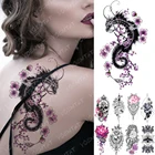 Водостойкая временная татуировка-наклейка, розовый лотос, роза, кружевные цветы, флэш-татуировки, змея, дракон, боди-арт, поддельные татуировки для женщин и мужчин
