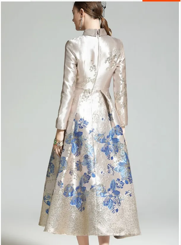 Женское жаккардовое платье с отложным воротником Элегантное Длинное