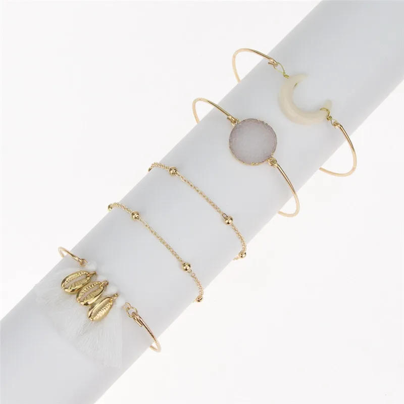 Модный богемный Shell Moon браслеты с кисточкой и Набор браслетов винтажная подвеска