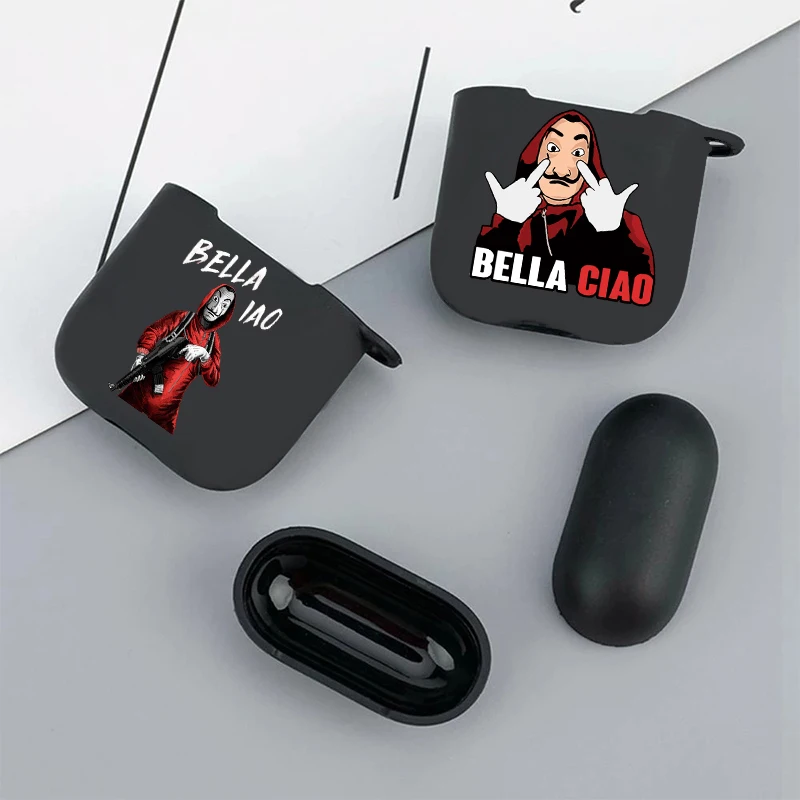 

Spain TV Money Heist House Paper La Casa de papel matte Black Silicone Earphone Accessories Cover For Apple airpods1 2 3Pro case