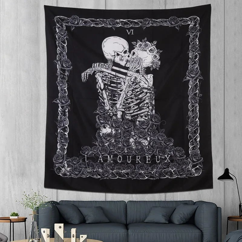 Креативный настенный гобелен с изображением пары влюбленных черепов семь звезд