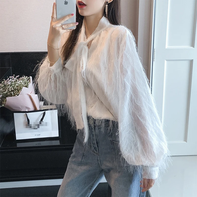 Mishow 2019 Белые шифоновые рубашки с длинными рукавами Женская рубашка кисточками
