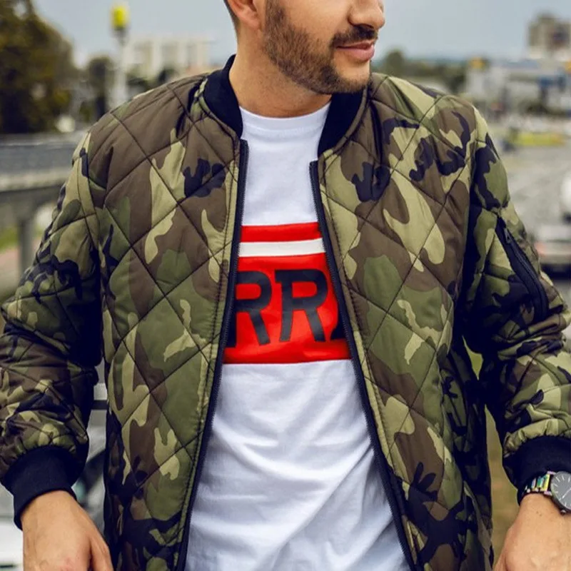 

Puimentiua Winter Warm Jackets Parka Camouflage Color Outwear Slim Fit Men Long Sleeve Cotton Padded Coats Male Casual Jacket