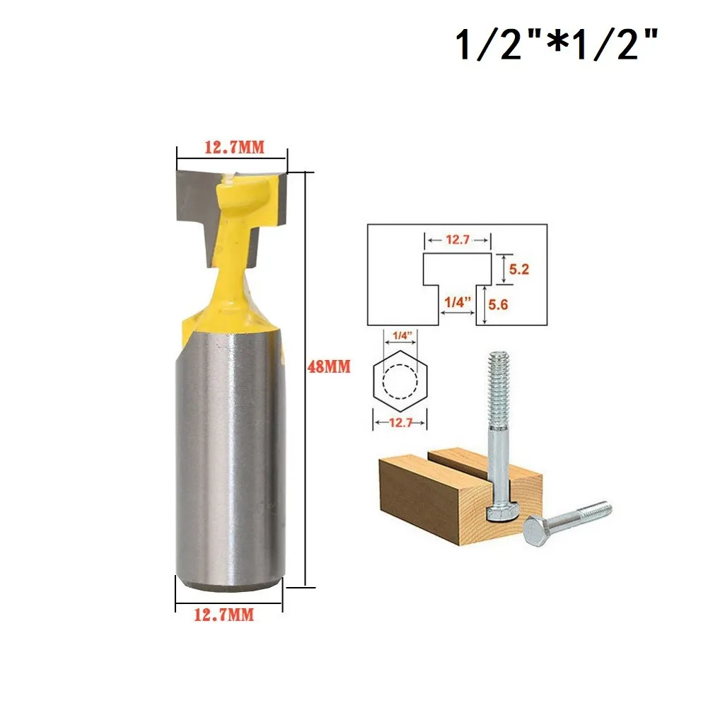 

1/4'' 1/2'' 3/8'' Shank T-Slot Router Bit Milling Cutter Slotting Carbide Wood Milling Woodworking Hand Tools
