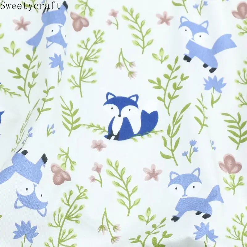 С мультипликационным принтом Лиса лист печатных саржа хлопковая наполовину для
