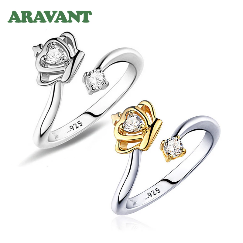 

925 Серебряная корона открытый палец кольцо для женщин девочек Свадебные Ювелирные изделия Подарки