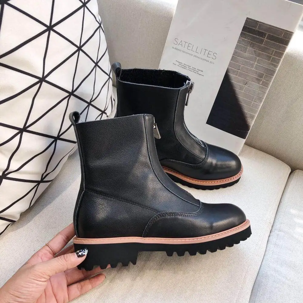 2020 молния Женские ботильоны из натуральной кожи обувь на толстой подошве с