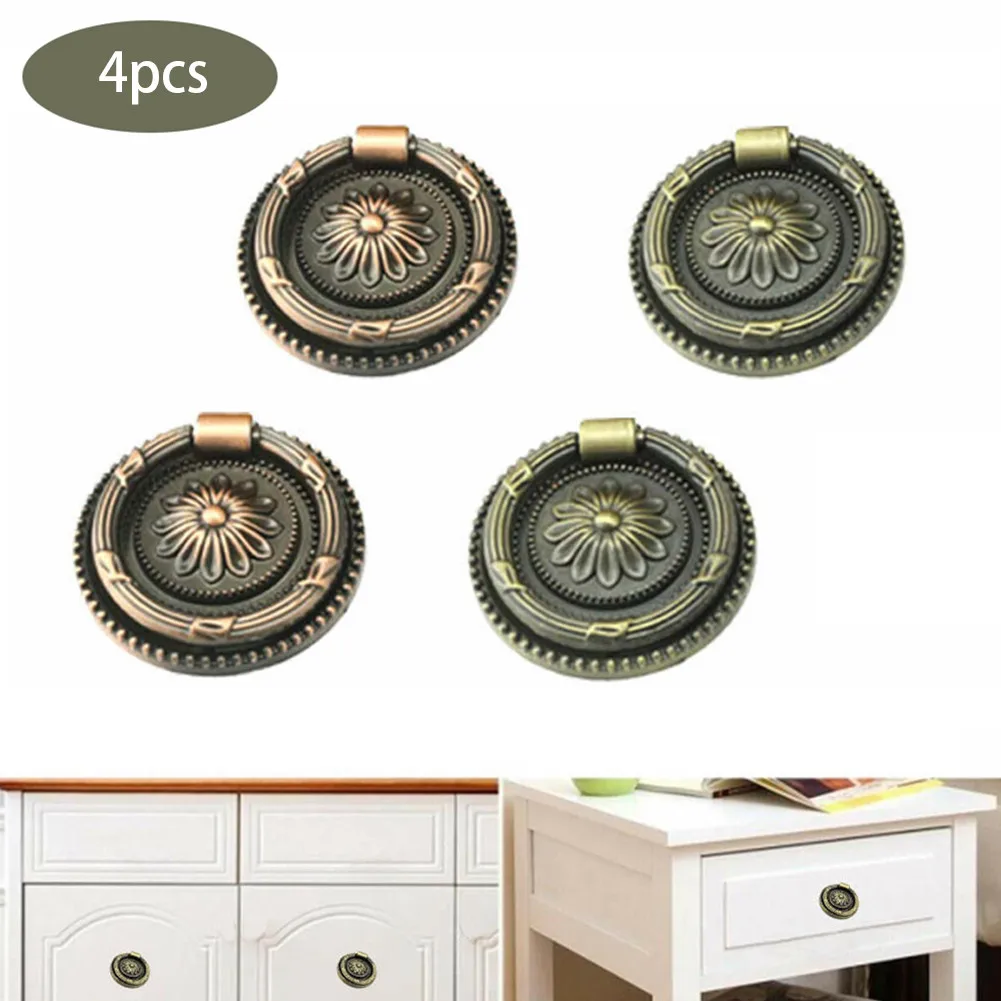 

4Pcs Retro Round Pull Ring Knob Bronze Cabinet Door Drawer Wardrobe Cupboard Dressing Table Handles Furniture Fittings Hardware