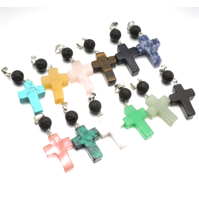 Подвеска из натурального камня с крестиком 8 мм черный лава арома диффузор