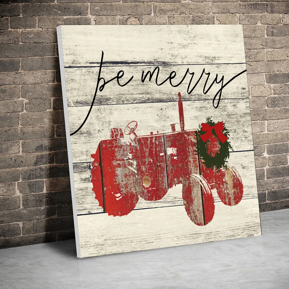 Постеры в рамке Be Merry Tractor рождественские постеры поплавок картины на холсте