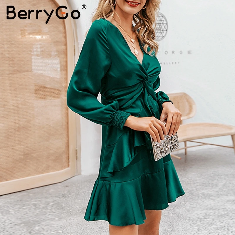 BerryGo уличная одежда сексуальное мини-платье с v-образным вырезом шифоновое