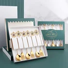 набор посуды ложки вилки набор ложки вилки столовые детская посуда стол обеденный Подарочный набор с ложкой, Рождественская посуда из нержавеющей стали, подвесная звезда, посуда для перемешивания кофе, посуда