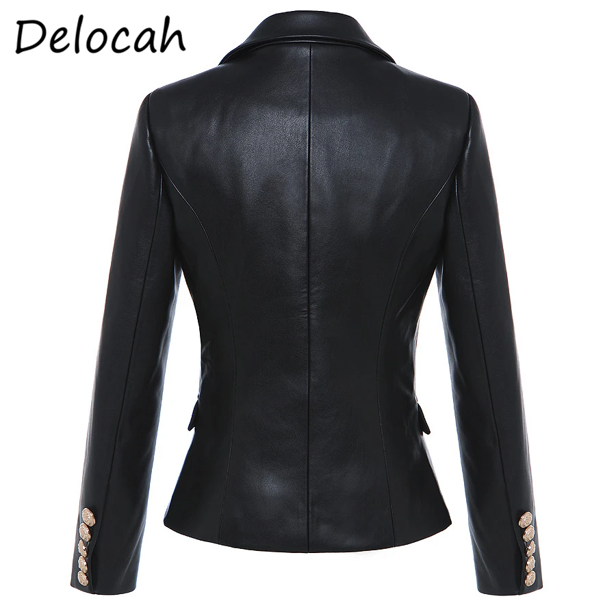 

Delocah Women Autumn Fashion DesignerShort Coat Double Breasted Fake Pocket Long Sleeve Black Printed Ladies Short Jacket 2021