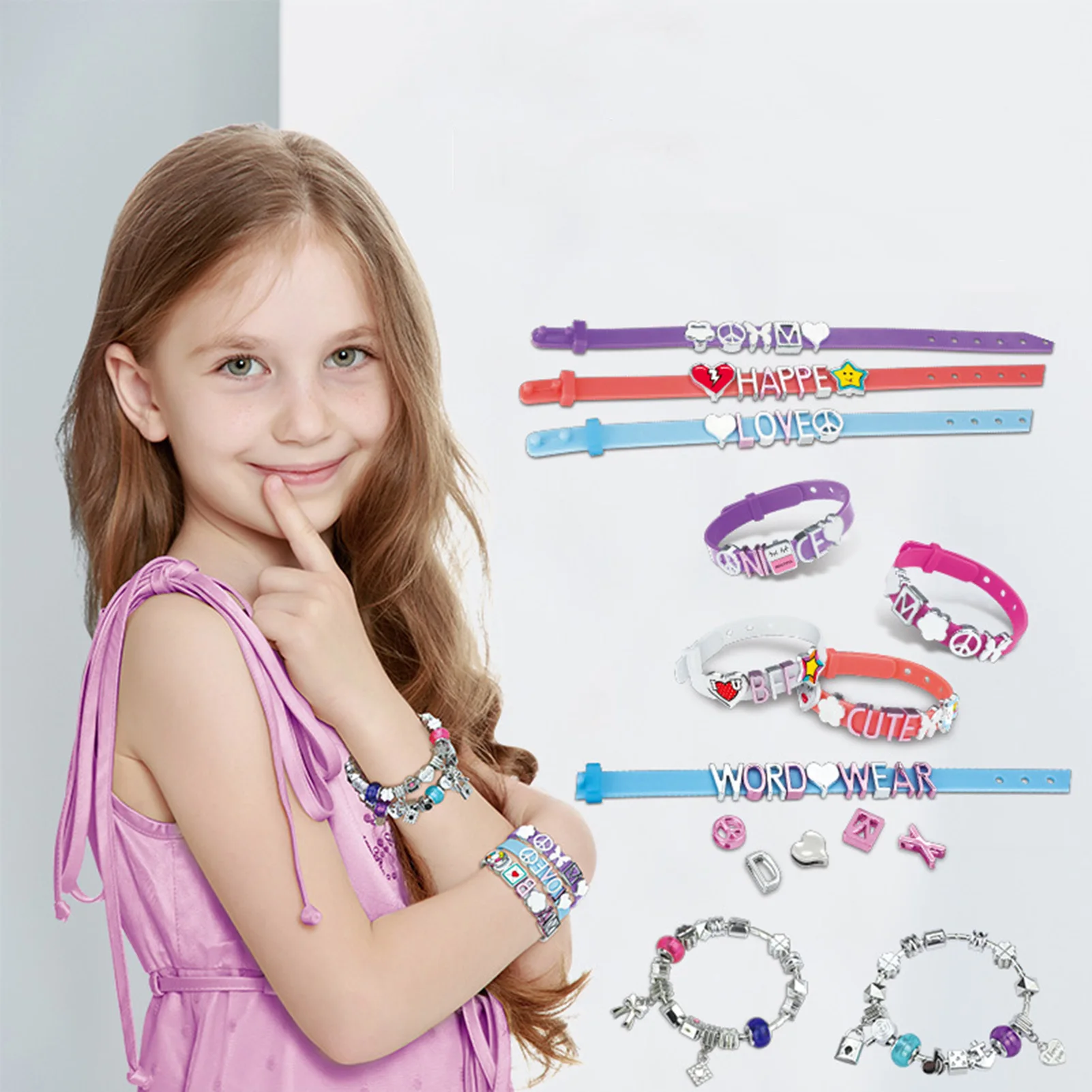 

New DIY Bracelet Set Innovative Handmade Necklace Toy Kit Homemade Woven Letter Bracelet Necklace Girl Play House Jewelry Toys