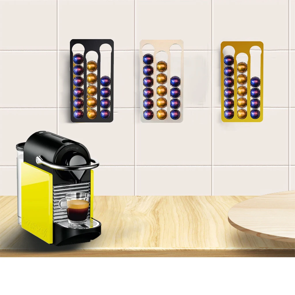 

Coffee Pod Holder for Capsules, Vertically Horizontally Adhesive on Walls or under Cabinet for 17Pcs Capsules