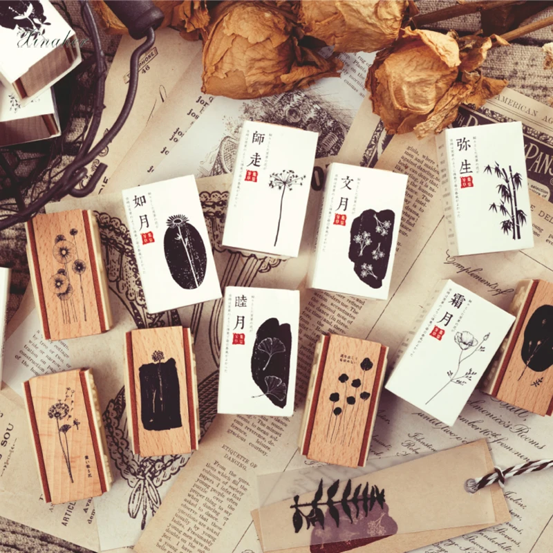 Винтажная Коллекция растений травы двусторонний штамп DIY деревянные и резиновые