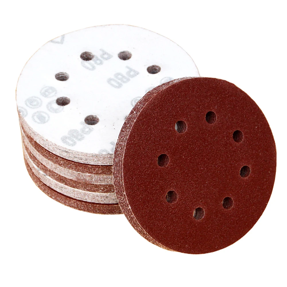 

50pcs 8 Holes Hook Loop Sanding Discs 40/60/80/100/120 Grit Sander Pad Set 125mm Power & Hand Tools