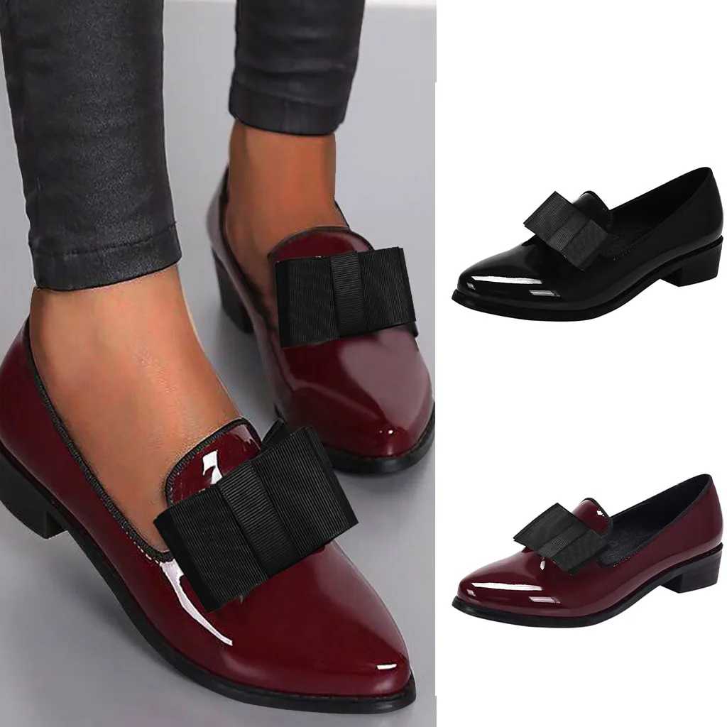 

Fashion Pointed Toe Women Flats Shoes Bow Women Shoes Patent Leather Casual Single Summer Ballerina Shallow Mouth Shoes #T1G