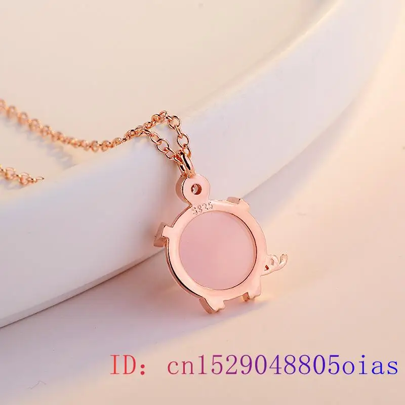 Pink Jade Pig Pendant Gifts Women Chalcedony Fashion Jewelry 925 Silver Natural Amulet Necklace images - 6