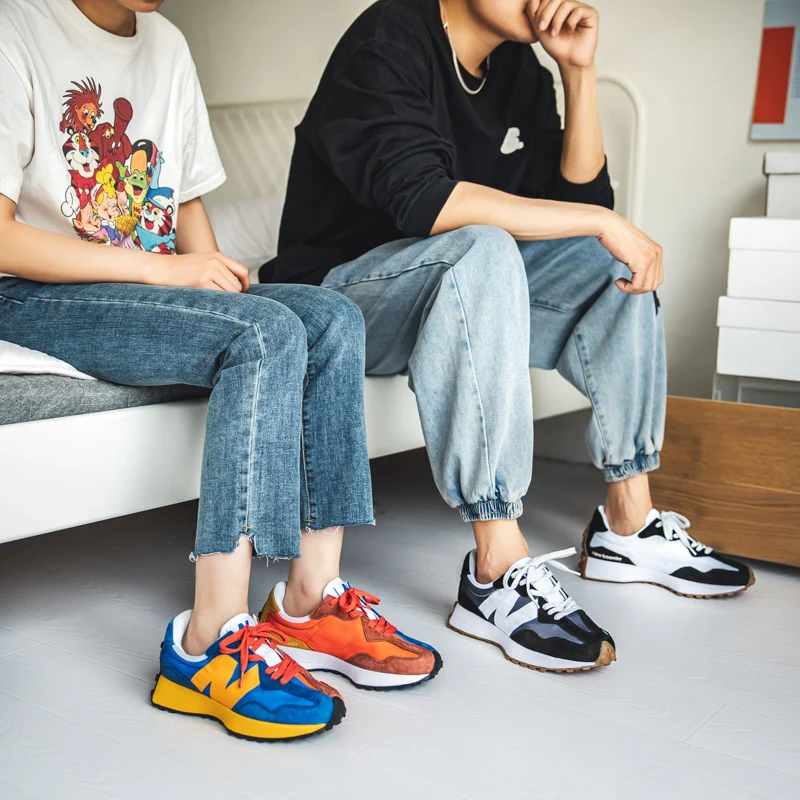 

2021 new boonlrr large size 45 men's sports casual shoes NB 327 canvas small waist women's shoes couple running shoes N shoes