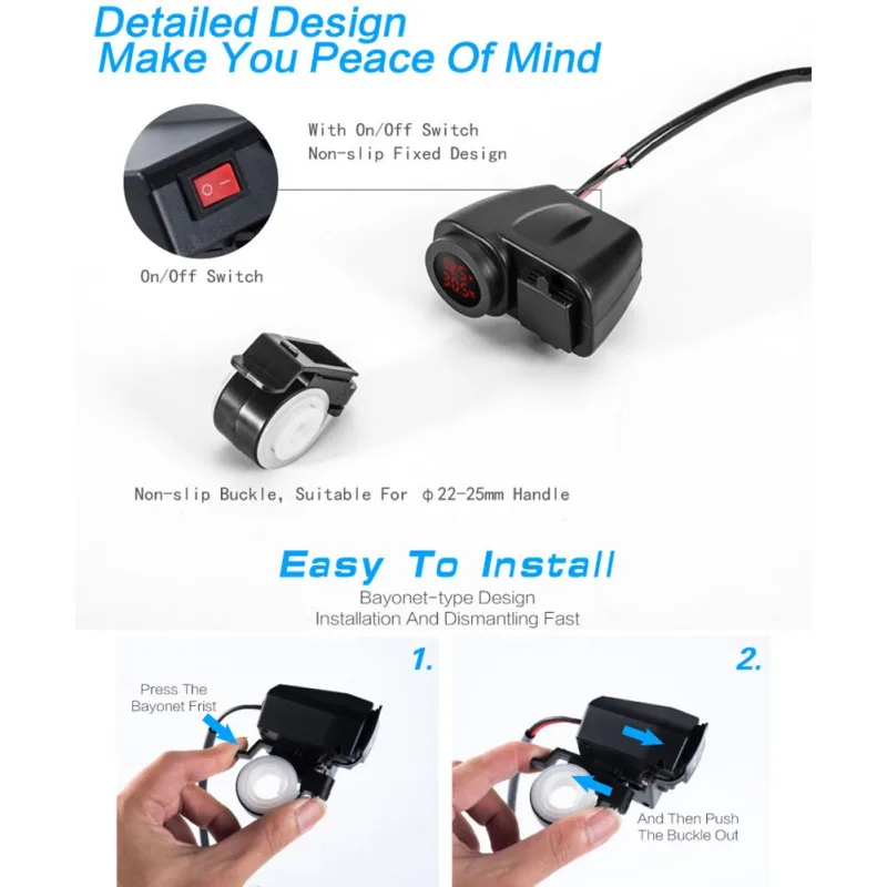 Мотоцикл двойной USB зарядное устройство 5 В/4.2A двойной USB зарядное устройство розетка водонепроницаемый руль мотоцикла зажим Вольтметр термометр светодиодный