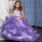 Кружевное бальное платье с цветочным принтом, для девочек, для первого причастия